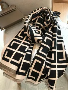 Women's Striped Pattern Scarf, Casual Soft Warm Shawl for Fall & Winter, Fashion Accessories for Daily Wear, Checkered Scarf