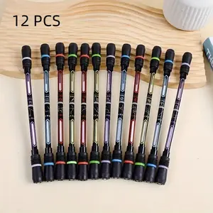 Random Color Rotating Gel Pen, 12pcs/set Anti-slip Spinning Pen, Fun Rotating Pen for Office School Student, Creative Writing Pen, Art Pen, Gel Ink Pens