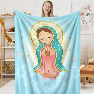  Soft Flannel Blanket, Cute Our Lady of Guadalupe Star & Rose Print Warm Cozy Throw, Durable Plush for Home Couch Bed Sofa, Catholic Gift & Bedroom Decor Accessory
