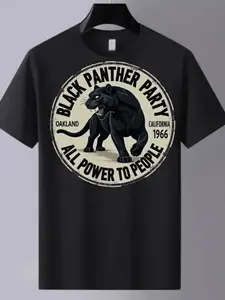 Men'S Plus Size Casual Graphic Tee - Panthers Design, Made of 100% 180G, Crew Neck, Short Sleeves, Soft And Comfortable for Summer Outdoor Casual Wear - Available in Plus Sizes S-3XL