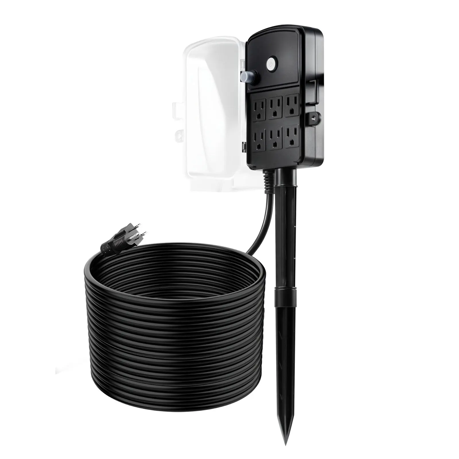 【Summerfinds】VEVOR Outdoor Power Stake,  , 50 FT Extension Cord, Outdoor Power Strip Weatherproof with Cover and Overload Protection, 6 Outlets, 15A/1875W, Waterproof Multi-Outlet Yard Stake for Christmas Lights