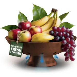 11" Large Brown Wooden Pedestal Fruit Bowl for Kitchen Counter and Dining Table Centerpiece, Bamboo Wood Fruit Basket and Banana Holder for Fresh Produce, Bread and Home Decor
