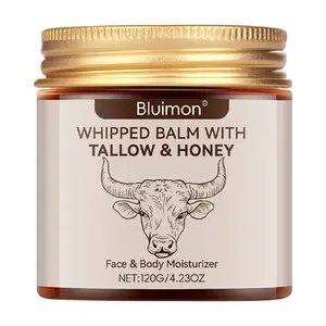 Grass-Fed Whipped Tallow & Honey Balm, 2-in-1 Lip & Body Moisturizer, Deeply Nourishing Hydrating Cream for Dry, Chapped, Sensitive Skin, Natural Skincare for All-Day Softness