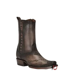 CUADRA CU737 SHORT BOOT CRUST TORNADO TWISTER BROWN LASER & WOVEN & ZIPPER NARROW SQUARE TOE CU737