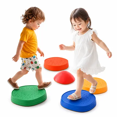 Skirfy 5-Count PP Plastic Multifunctional Stackable Non-Slip Balance Training Boards with Rubber Grips - Colorful Nesting Stepping Stones Kids Toys for 3-4 Years, Coordination Training Games to Build Confidence (Indoor/Outdoor),familyfun