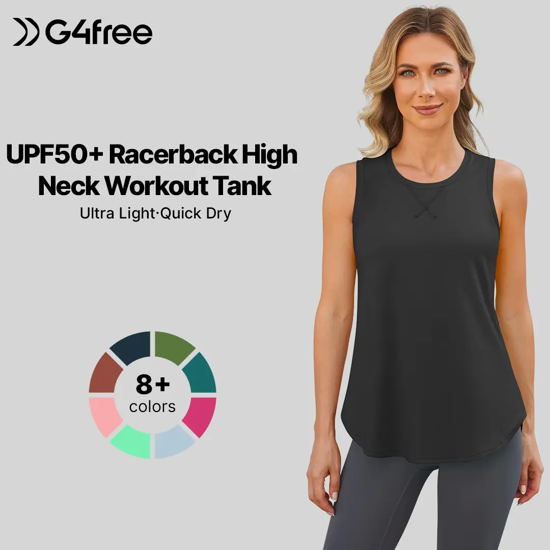 G4Free Women's High Neck Lightweight Racerback Fitted Long Tank Top - Fast Dry Sleeveless Athletic Shirt for Running, Workout (Womenswear)