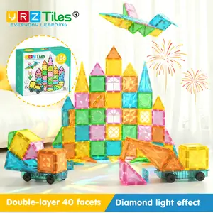 【Upgraded & Jumbo Set】106PCS,YRZtiles Magnetic Tiles,Magnet Building Blocks Cubes Construction Stacking Educational Assembly Toy Preschool STEM Play Creative Playboard for Toddler Kids Ages 3+,Kids Toys Christmas gift for 3 4 5 6 Year Old,