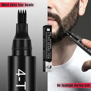 Men's Beard Filler Pen - Waterproof & Sweat Resistant, 4-Prong Precision Tip for Patchy/Thin Beards & Gray Coverage, Natural Looking Makeup Blend Matte Vegan Fragrance Brush Cosmetic