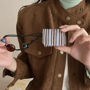 Vintage PU Leather Earphones Case with Short Lanyard, Retro-Style Earphones Case for AirPods