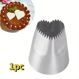 1pc, Heart Shaped Serrated Pipping Tip, Stainless Steel Pastry Tip, Love Icing Nozzle Tips For Frosting, For Cupcake Cake Decorating, Puff Making, Cookie Making, Baking Tools, Kitchen Gadgets, Kitchen Accessories for Cream Cake Decorations