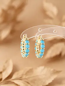 Vintage Round Earrings, Unique Design Lake Blue Stone Studs, Daily Wear Beach Vacation High-End Jewelry, Elegant and Stylish Accessories