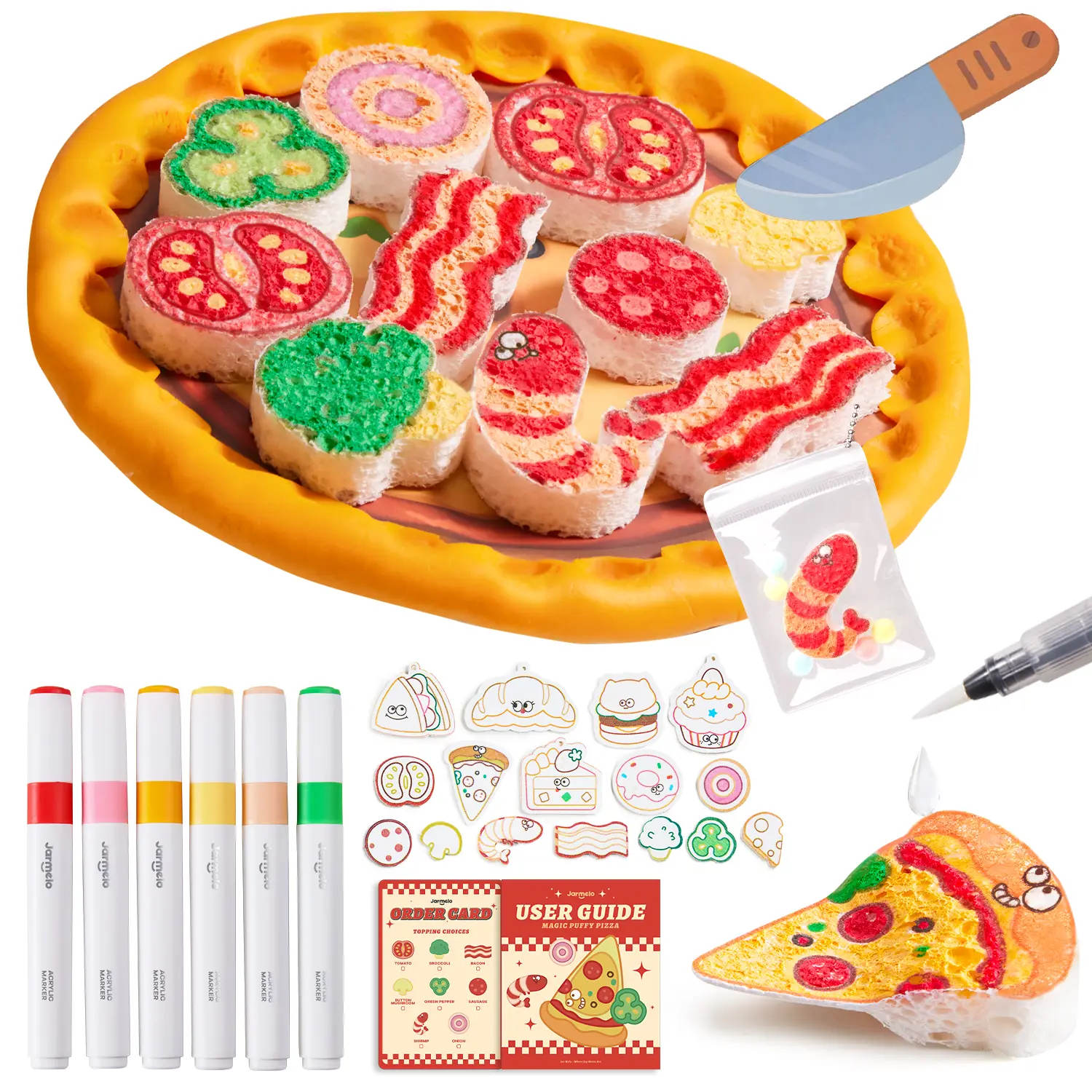 Jar Melo Magic Puffy Paint Pizza Kit, Magic Foam Texture Painting Kit, 3D Art Foam Paper, Puffy Paint Crafts for Kids Ages 4-8, DIY Creative Gifts for Girls and Boys