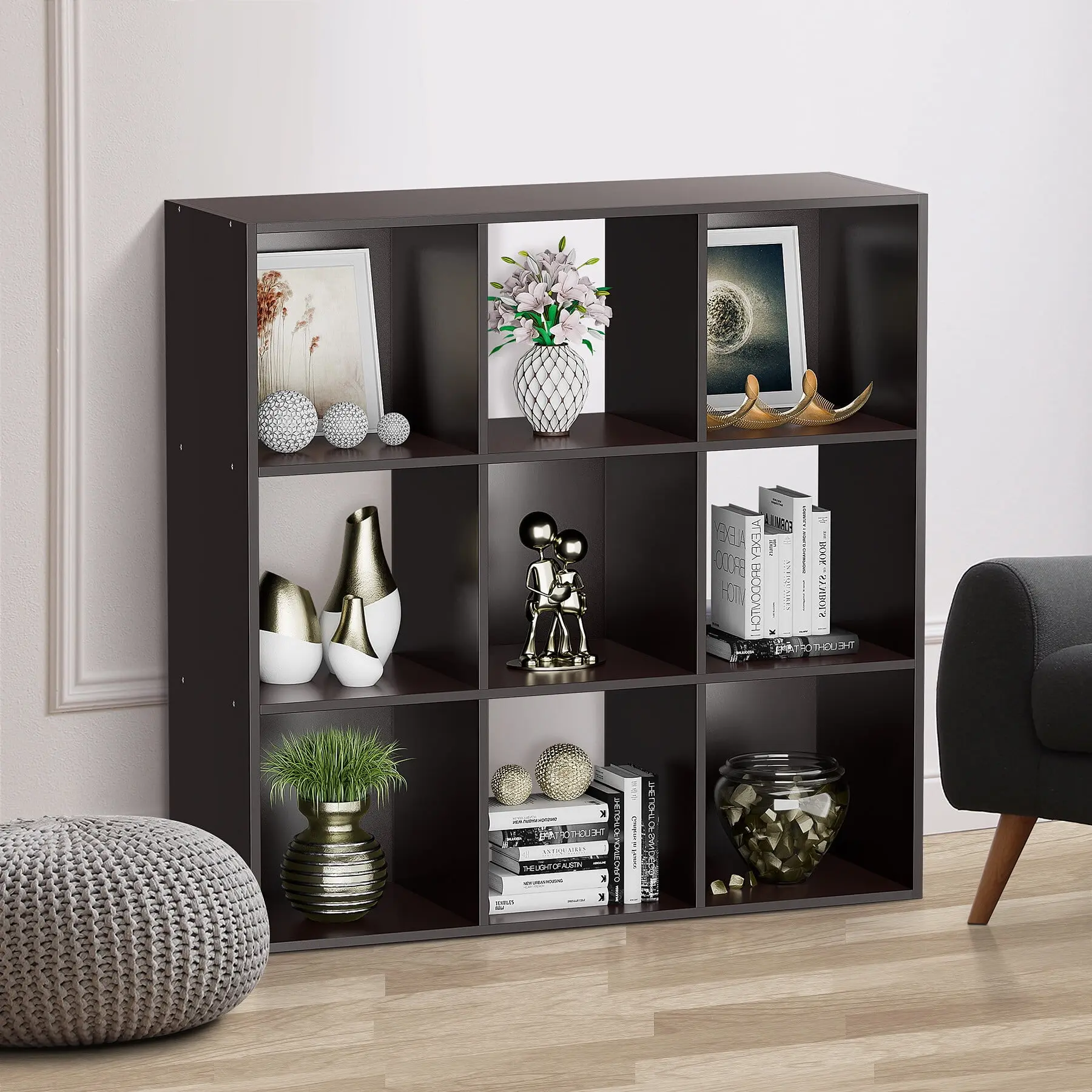 Segawe 9-Cube Wooden MDF Bookshelf Storage - Multi Layer Open Shelf Organizer, Space-Saving Home Storage Cabinet for Living Room Home Supplies, Multi Layer Bookshelf