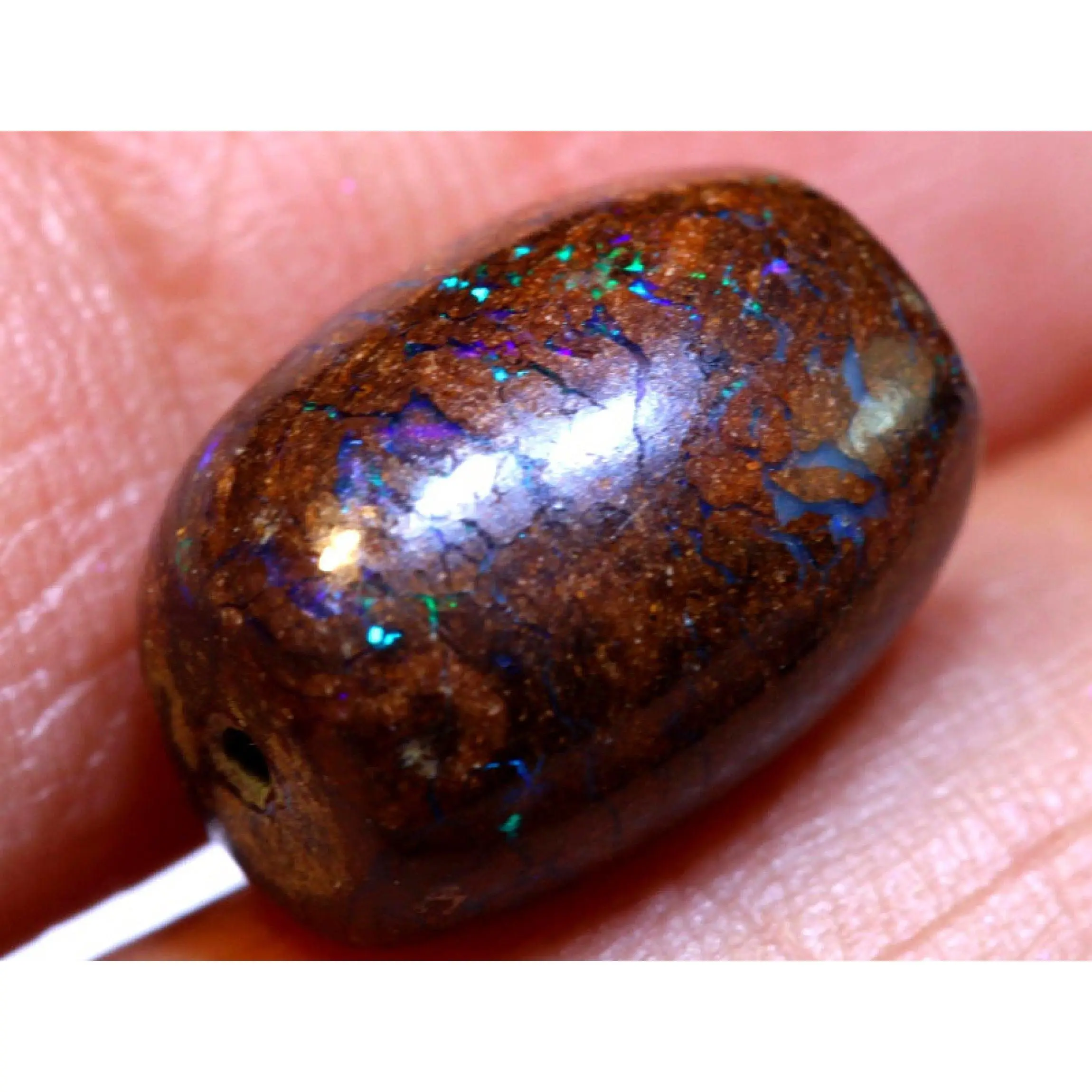 Colorful Genuine Boulder Opal Barrel Bead Minimalist Pendant Necklace, Sparkling  11.2x8.4mm Sterling Silver Chain and Opal