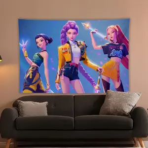 Kpop Girl Group Cool Anime Background Cloth, Cyberpunk Style Wall Hanging, Gaming Room Bedroom Decor, Girls Party Photo Backdrop, Tapestry Room Decor