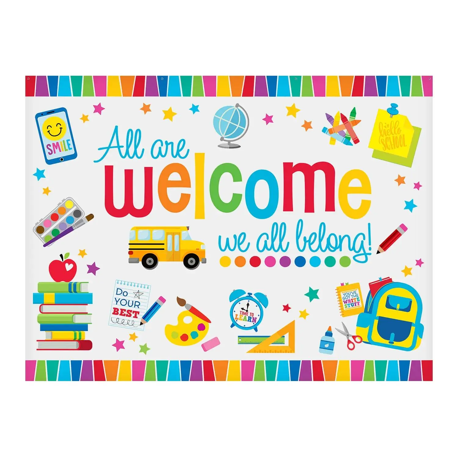 Polyester School Photobooth Backdrop, 8ft x 6ft, Classroom Decorations for Back-to-School Events, Bold Lettering & Colorful Graphics for Event Spaces