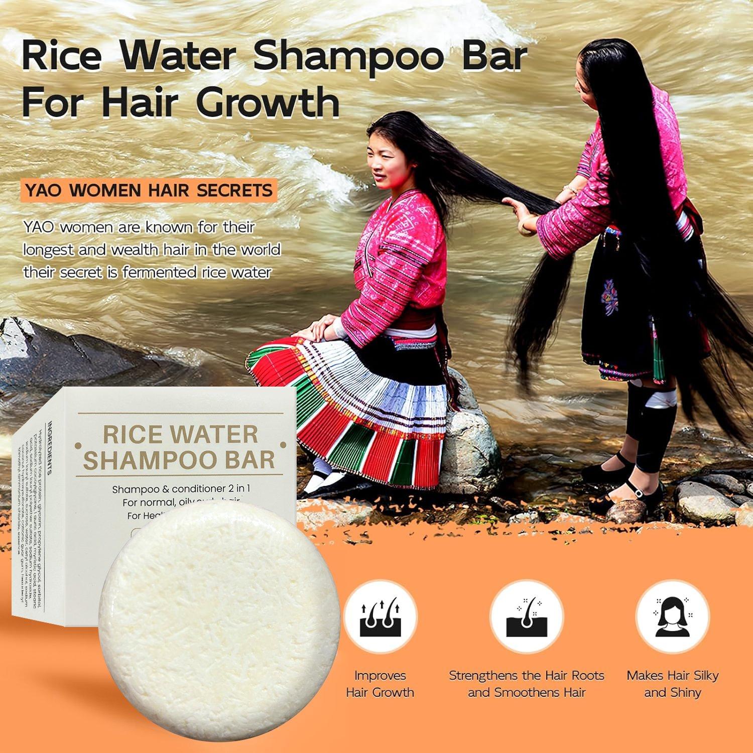 Rice Water Shampoo Bar | 2-in-1 Shampoo & Conditioner for Hair Growth, Strengthen Roots, Make Hair Silky Shiny, Suitable for All Hair Types 60g