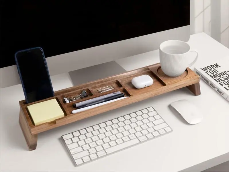 Wood Desk Organizer, Home Office Desk Organization, Tablet & Phone Stand for Cubicle with Docking Station