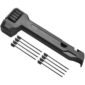 Multi-functional camping tools: tent hammer, set of 8 tent pegs, zipper opener, and key opener. Ideal for outdoor camping, hiking, and backpacking.