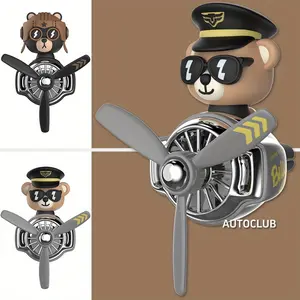 Bear Pilot Car Air Freshener with Rotating Propeller - Cute Air Vent Clip, Automotive Aromatherapy Ornament Decor, Car Perfume Decoration, Car Perfume Diffuser Gift for Men Women, Car Fragrance