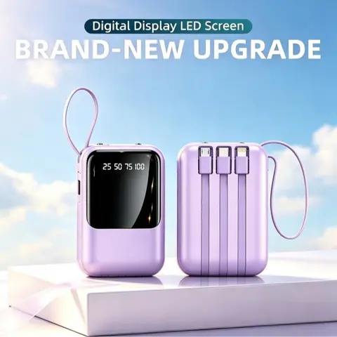 2026 version 10000mAh ultra compact USB-C external power bank, lightweight multi port fast charging accessory for mobile phones, rechargeable, suitable for travel, gift giving, and back to school season use (black/white/pink/purple)