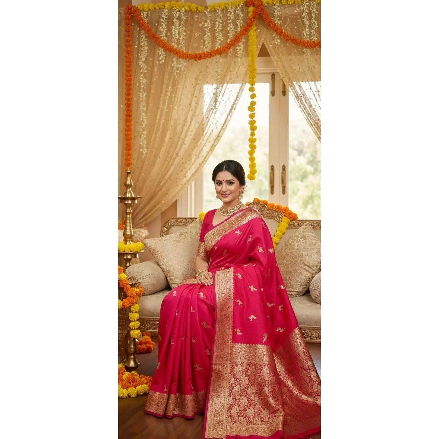 Mashru Silk Banarasi Saree with Tanchoi Weave & Animal Motifs