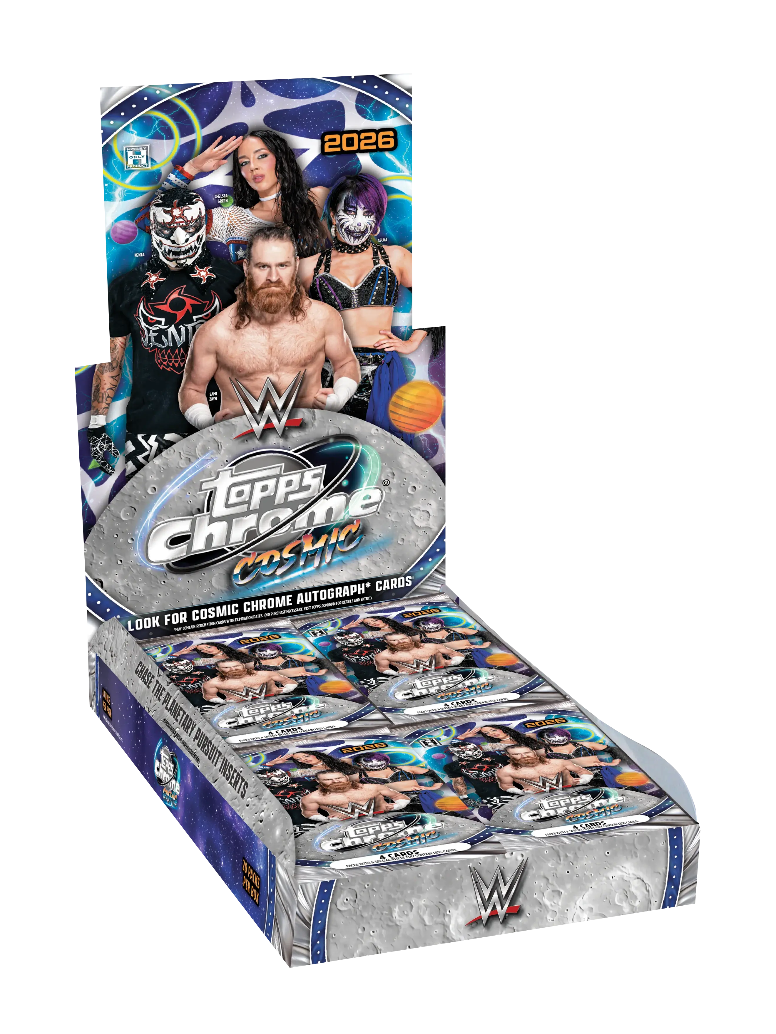 Topps 2026 Cosmic Chrome WWE Hobby Box - Space Theme, 4 Cards Per Pack, Chasing Autographs, Includes Autograph Cards