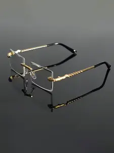 Frameless Cut Edge Fashion Flat Lens Gold Snake Square Frame Versatile Glasses, Anti-Blue Light, Casual Style, All Seasons, Stylish Square Frames, Stylish Trendy Eyewear