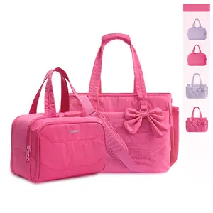 BB.BAG Women's Bow Handbag/Makeup Bag, can hold a 15.6-inch laptop, lightweight and fluffy, with a detachable bow, 4-in-1 multi-functional toiletry bag with multiple compartments, suitable for travel, work, beach, gym and other occasions.