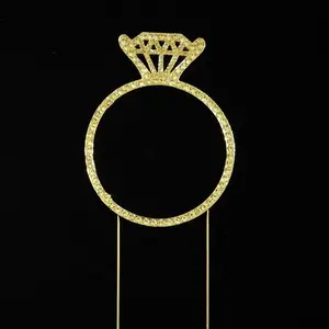 212 MAIN Gold Single Diamond Ring Rhinestone Wedding Cake Topper - 4.4x3.5 in Festive Decor Stick, Cake Decorating Supplies for Engagement Parties