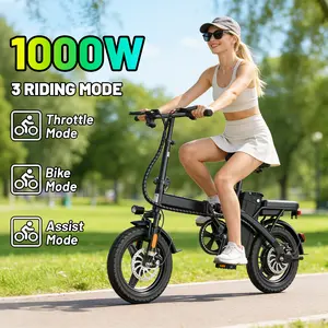 1000W Folding Electric Bike for Adults 14 Inch Portable E-Bike 45 Miles Range Dual Disc Brakes Lightweight City Commuter Bicycle | Teen-friendly riding and passenger carrying supported for daily travel