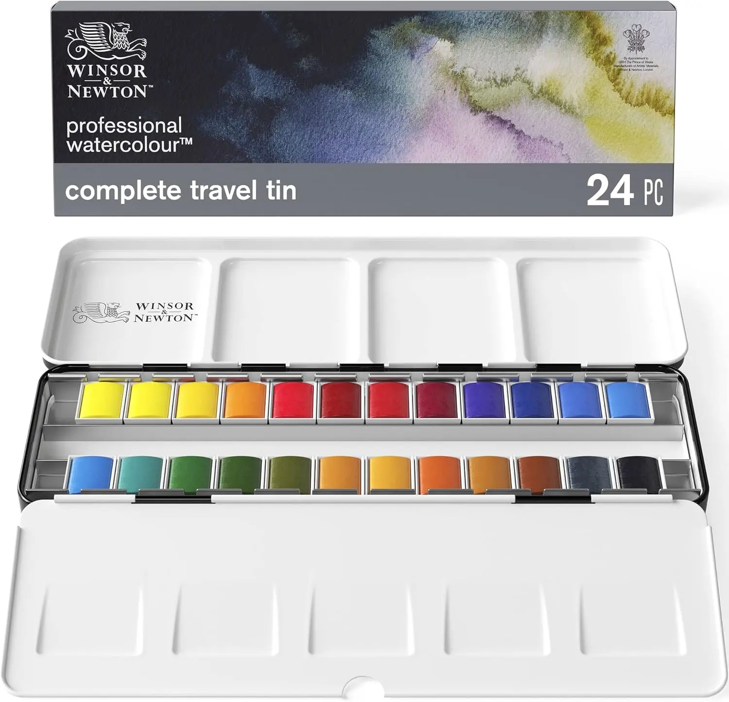 Winsor & Newton Professional Watercolor Paint Set 24 Half Pan | Artist Quality Travel Tin | Lightweight Metal Box | Vibrant Long Lasting Pigments | Portable Sketching Painting Kit for Beginners & Professionals | Perfect Gift for Artists 190553