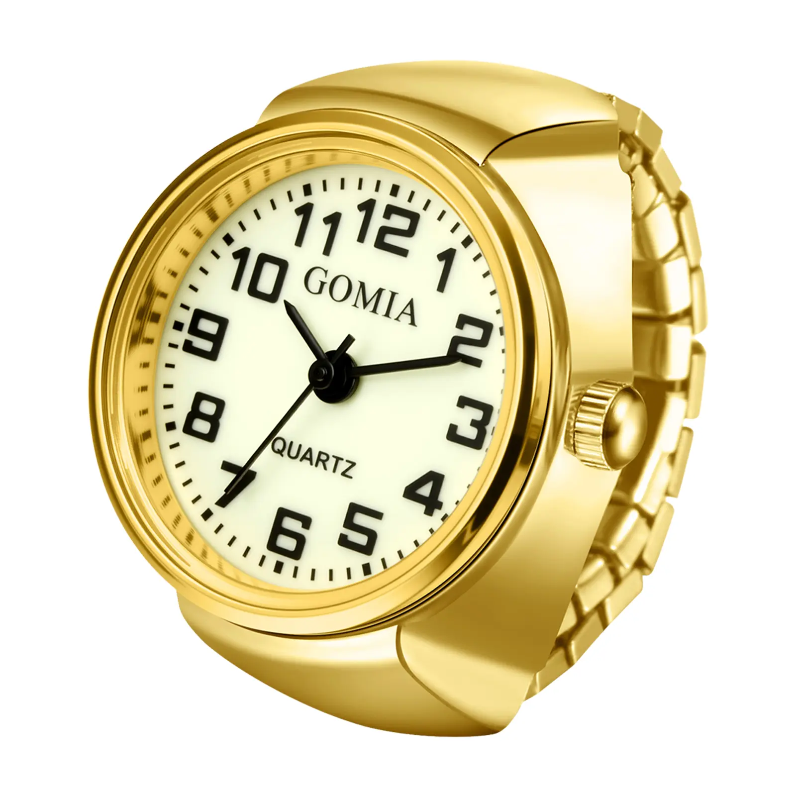 OIDEA Luminous Finger Ring Watch - Gold Silver Plated Stretchy Elastic Band, Round Quartz Analogue Retro Novelty, Casual Analog Watch, Elegant Unisex Appeal Quartz Wristwatch for Men's and Women's Use, Fashionable Watch, Gold Watches summerwins