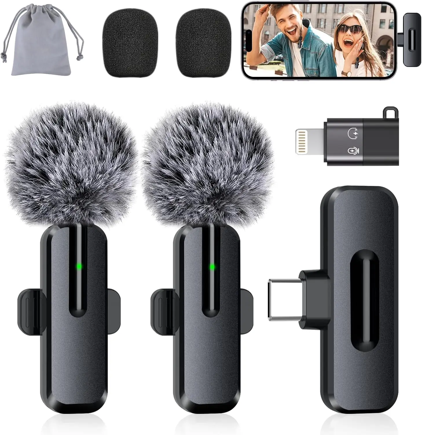 Mini Wireless Noise-Cancelling Omnidirectional Clip Condenser Mic, Low-Delay Mobile Recording, Multi-Device Compatible, USB Type-C Charging, Plug-and-Play Content Creator Tool for Android Phones Receiver campingessentials