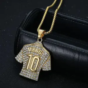 Number 10 Soccer Pendant Necklace for Men Iced Out Football Jersey Charm Zircon Bling Sports Jewelry Gift for Players