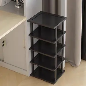 Vertical Shoe Rack - Tall Shoe Rack Organizer for Small Spaces,5 Tier Bamboo Shoen Shelf for Entryway,Closet,Corner,Doorway,Skinny Shoe Shelf Saving Shoe,Free Stackable DIY