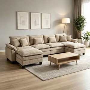 [4 Boxes Shipped] Modular Sectional Sofa, 154 Inch U Shaped Couch Set with Armrests, 4-Seater Comfy Cloud Couches with Movable Ottoman for Living Room Apartment