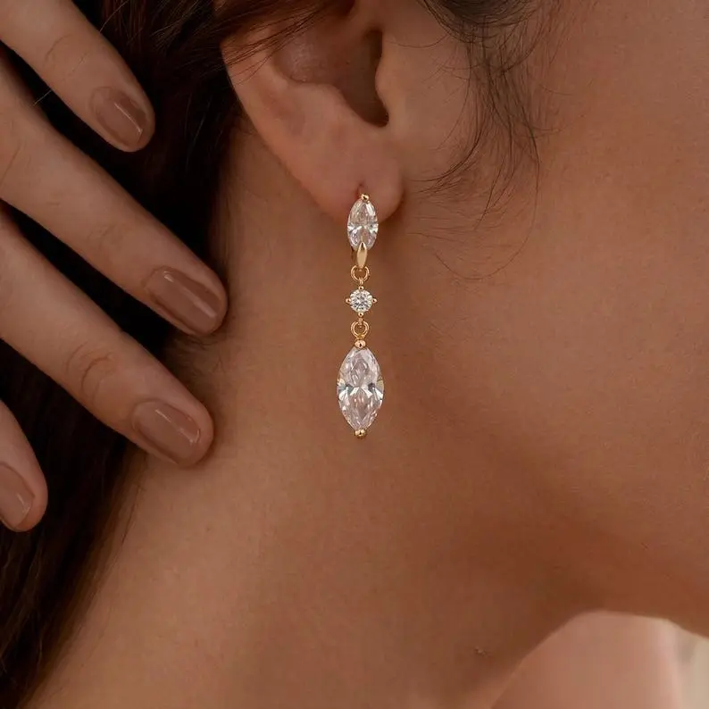 Marquise CZ Drop Earrings Dainty Dangle Minimalist Bridal Wedding Earrings Bridesmaid Mom Gift for Her