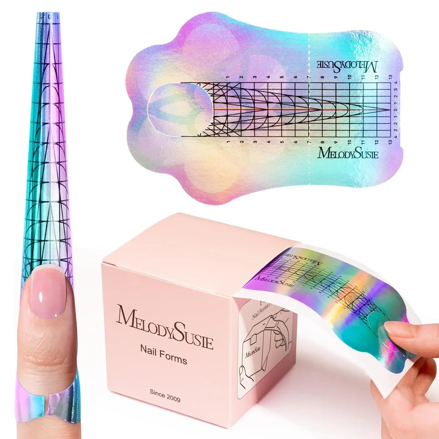 MelodySusie Nail Forms for Nail Extensions 100PCS, Long Length and Strong Adhesion, for Acrylic, Builder Gel and Poly Gel, for Home DIY and Salon Tools