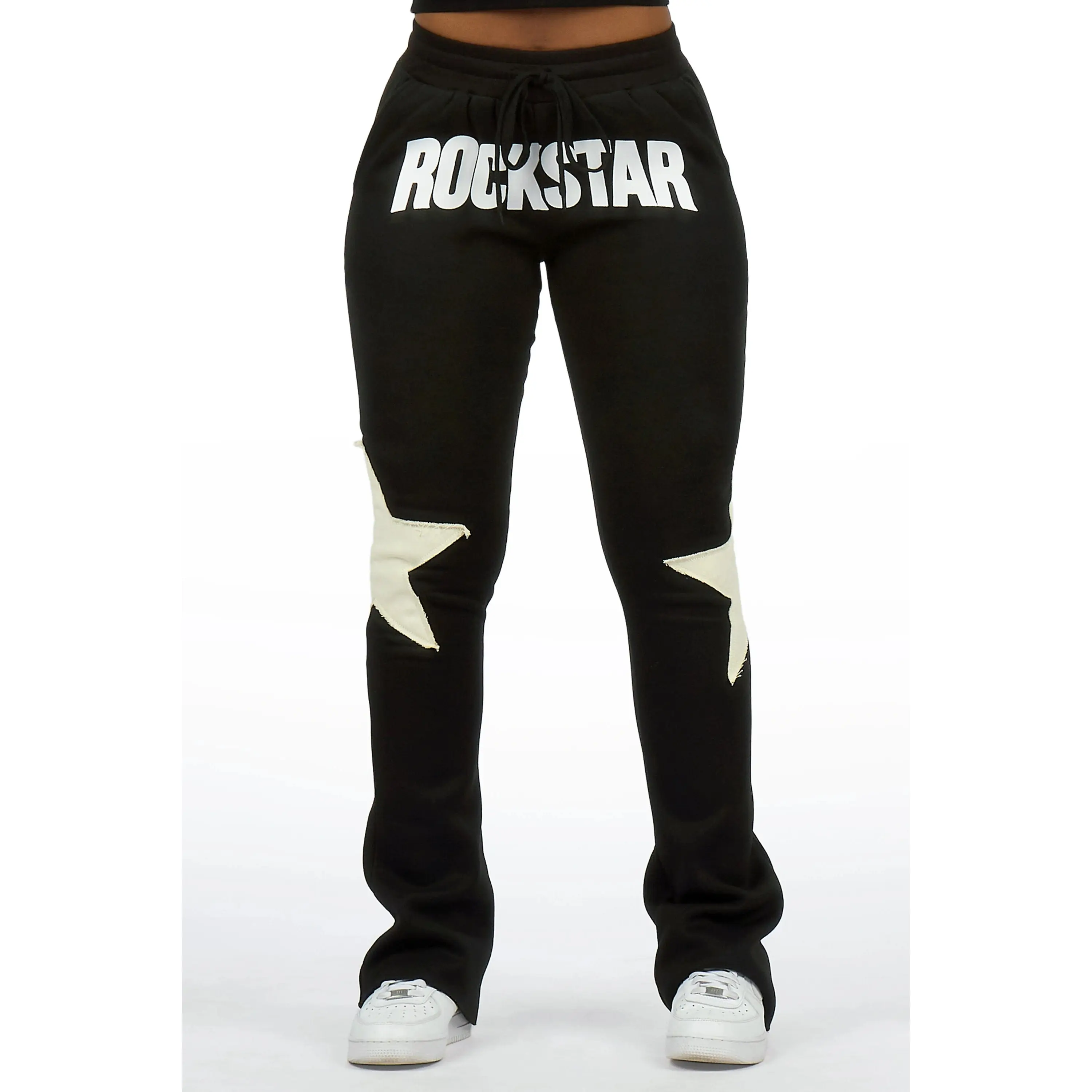 Shanelle Black Patched Stacked Track Pant