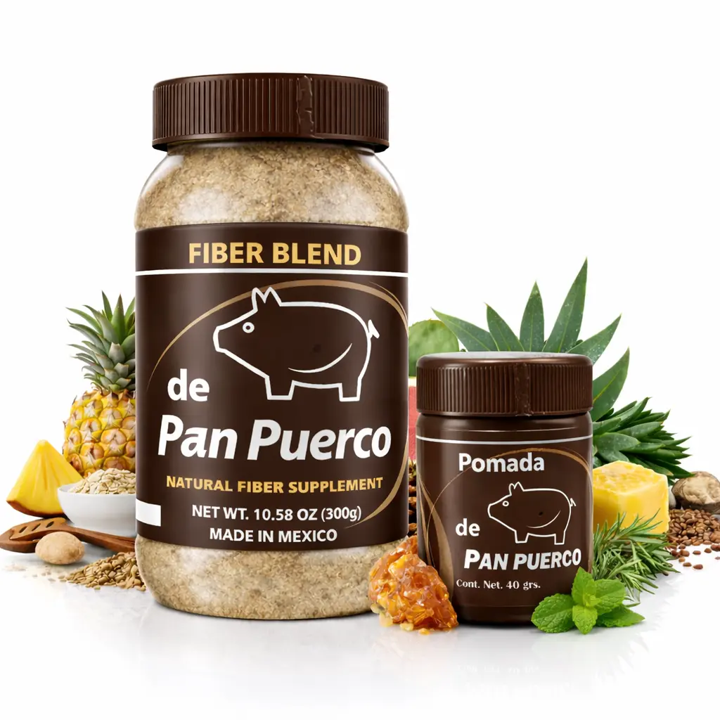 Pan Puerco Famous Bundle - Plant-Based Fiber Blend Powder (300g) + Traditional Balm (40g), Inspired Mexican Formula Daily Wellness Supplement Set