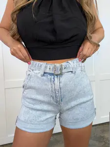 Lets Ride High Rise Belted Roll Up Shorts