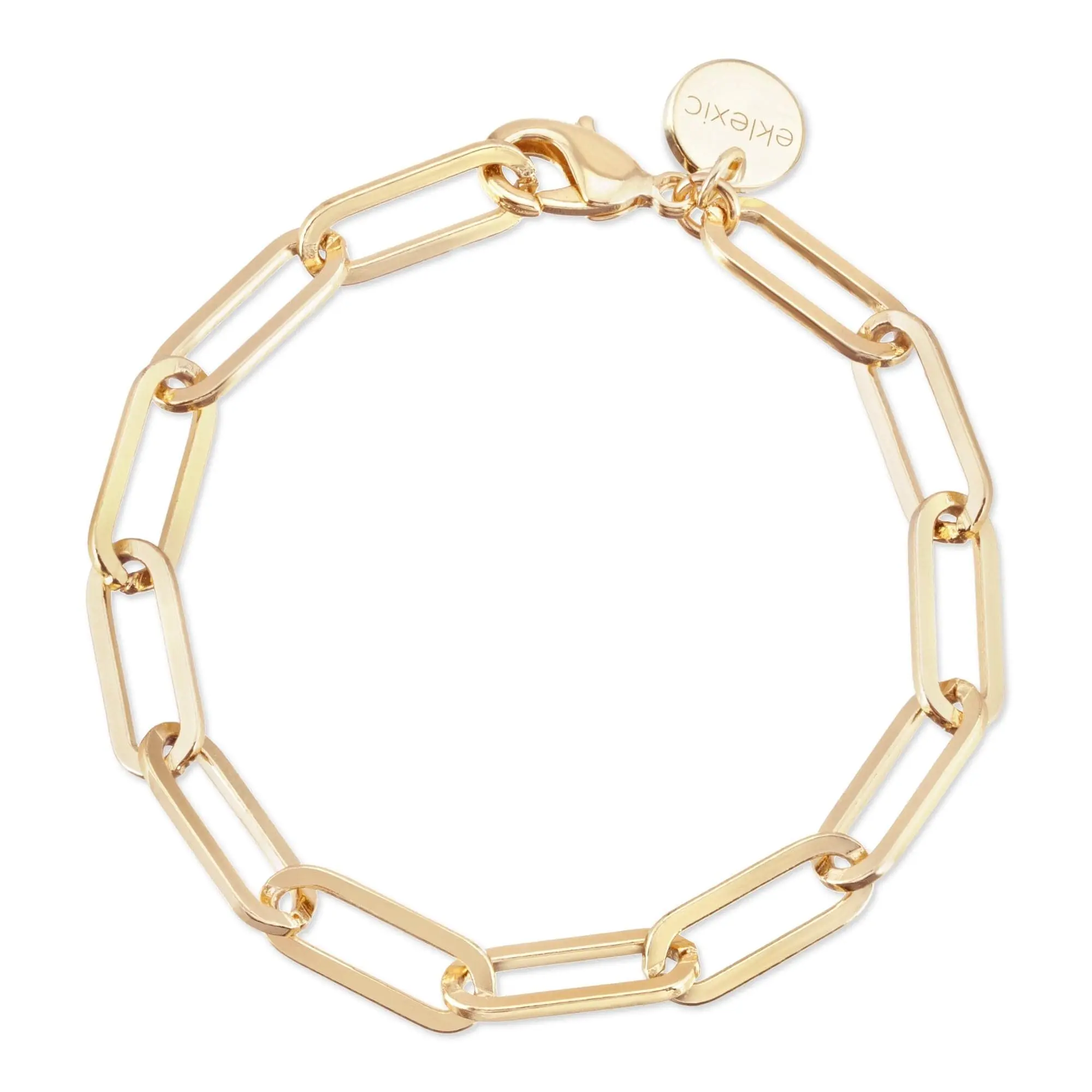 Large Elongated Link Chain Bracelet - Elegant Design with Gold Finish and Secure Clasp