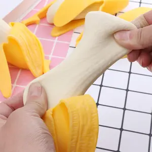 Stretchy Banana Stress Ball, Slow Rising Peelable Banana Squeeze Toy, Novelty Banana Shaped Fidget Toy for Party Supplies, Birthday Gifts, Classroom Rewards & Office Use