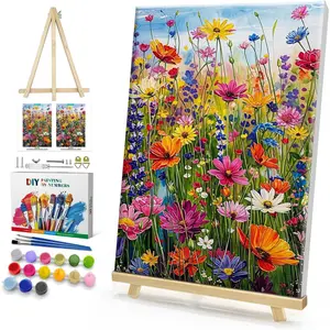 Framed  by Numbers Kit for Adults,   by Number with Easel, DIY Floral  Oil Painting Kit, Adult  by Number Kits Framed Canvas for Home Decor 8x12 Inch