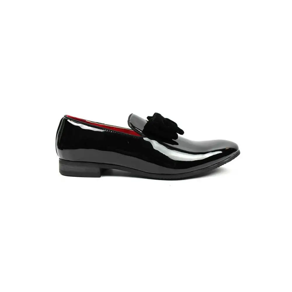 Mens Slip On Patent Black Velvet Bow On Top Tuxedo Dress Shoes Formal Prom Wedding By AZARMAN