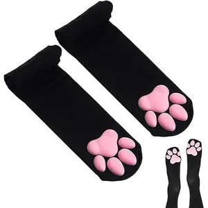 Cat Paw Socks, Thigh High Soft 3D Paw Pad Toe Beans Stockings for Women Cat Cosplay Cartoon Cute Print