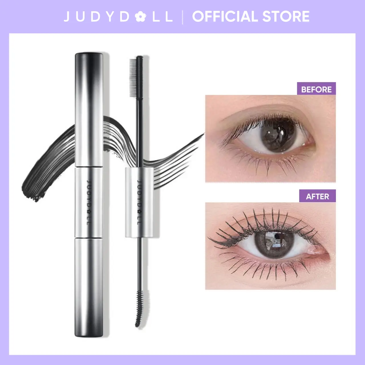 JUDYDOLL Volume & Curling Mascara Duo, Curling & Lengthening, Long-Lasting, Waterproof, Smudge-Proof, 24-Hour Wear, Natural Extension, Thickening Effect, Ultra Fine Volumizing Mascara, Cosmetics, Refresh Look, Summerwins