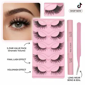 3 in 1 set  5 Pairs fluffy lash clusters Eyelash Extensions Kit with Tweezers&Bond and Seal ， Light-Volume Wispy Professional Makeup Lashes Silk Fiber，Easy DIY and Long-Lasting，Non-Irritating，High Quality 3D Lash Bottom Supplies Set Cosmetic