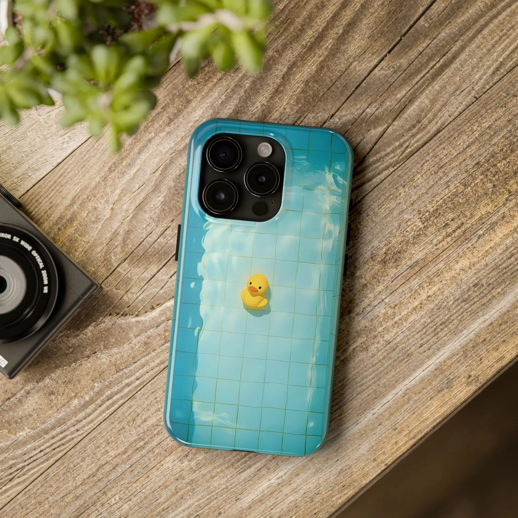 Pool Duck Phone Case – Cute Rubber Duck Swimming Pool Design, Blue Water Aesthetic Protective Case for iPhone